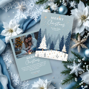 Christmas Blue Shades Chic Winter Landscape Photo Holiday Card
