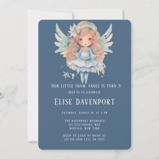 Christmas Blue Snow Angel Girl Birthday Party Invitation (Front)