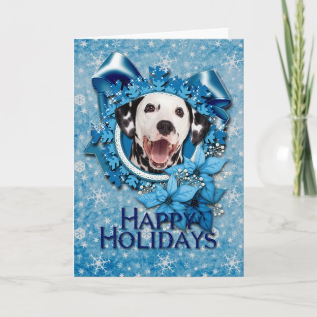 Christmas - Blue Snowflake - Dalmatian Holiday Card (Front)