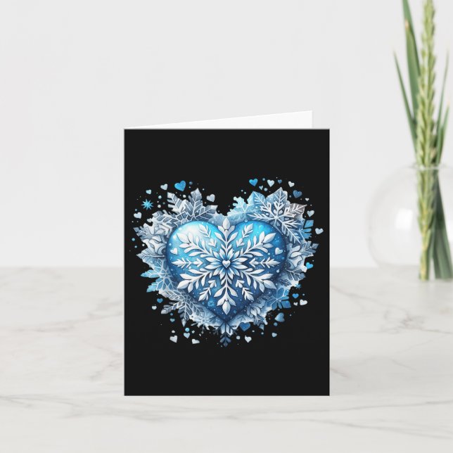 Christmas Blue Snowflake Heart Winter  Card (Front)