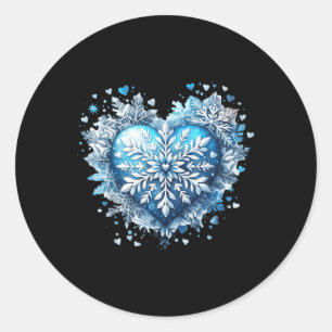 Christmas Blue Snowflake Heart Winter  Classic Round Sticker