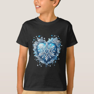 Christmas Blue Snowflake Heart Winter T-Shirt