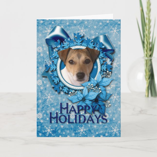 Christmas - Blue Snowflake - Jack Russell Holiday Card (Front)