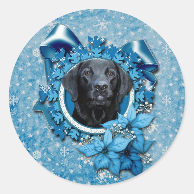Christmas - Blue Snowflake - Labrador - Black Gaug Classic Round Sticker (Front)