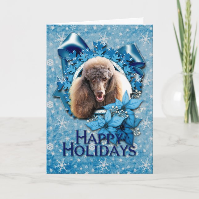 Christmas - Blue Snowflake - Poodle - Chocolate Holiday Card (Front)