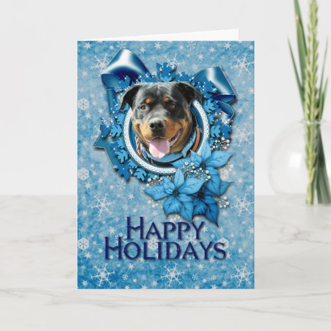 Christmas - Blue Snowflake - Rottweiler SambaParTi Holiday Card (Front)