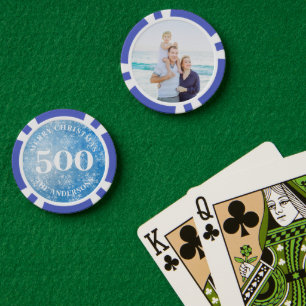 Christmas Blue Snowflakes Custom Photo 500 Value Poker Chips