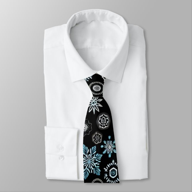 Christmas Blue Snowflakes Tie (Tied)