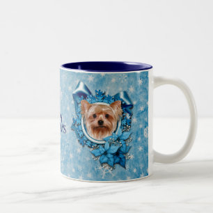 Christmas - Blue Snowflakes - Yorkshire Terrier Two-Tone Coffee Mug