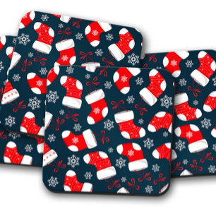 Christmas Blue Stocking Christmas Coaster Set