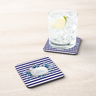 Christmas Blue Striped Beverage Coaster