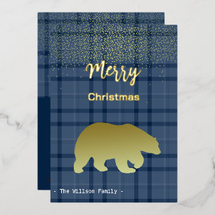 Christmas Blue Tartan And Golden Bear