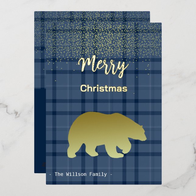 Christmas Blue Tartan And Golden Bear (Front/Back)