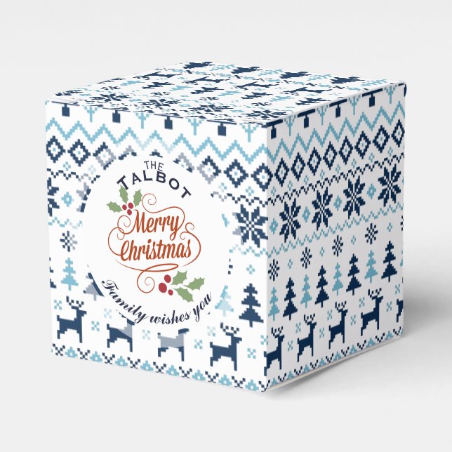 CHRISTMAS Blue Traditional personalised Favour Box (Front Side)