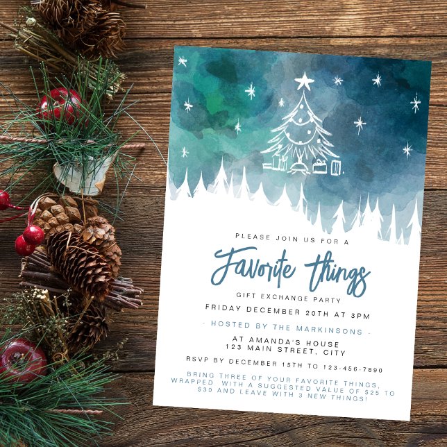 Christmas Blue Watercolor Favourite Things Party Invitation (Creator Uploaded)