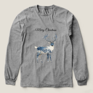 Christmas Blue White Chic Deer Tri-Blend Shirt
