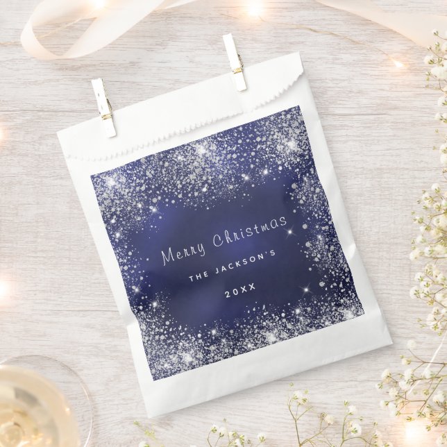 Christmas blue white glitter dust silver favour bags (Clipped)