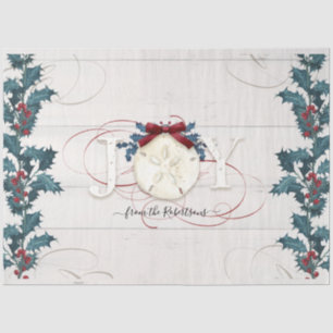 Christmas Blue White Holly Pine Beach Cottage Wood Tissue Paper