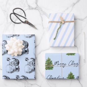 Christmas Blue & White Pattern Wrapping Paper Sheet