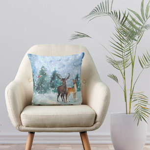 Christmas Blue Wildlife Watercolor Cushion