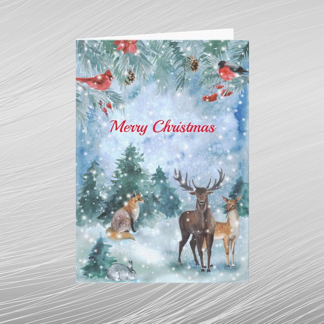 Christmas Blue Wildlife Watercolor Holiday Card (Creator Uploaded)