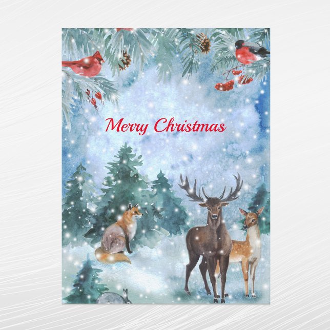 Christmas Blue Wildlife Watercolor Holiday Postcard (Creator Uploaded)