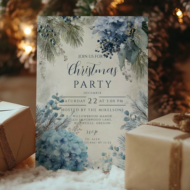 Christmas Blue Winter Florals Invitation (Creator Uploaded)