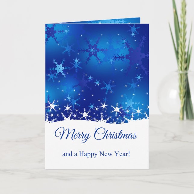Christmas Blue Winter Snowflakes Holiday Card (Front)