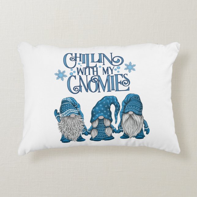 Christmas Blue Winter Trio Chillin With My Gnomies Decorative Cushion (Front)