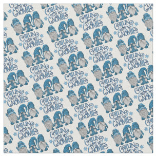 Christmas Blue Winter Trio Chillin With My Gnomies Fabric