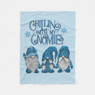 Christmas Blue Winter Trio Chillin With My Gnomies Fleece Blanket