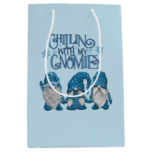 Christmas Blue Winter Trio Chillin With My Gnomies Medium Gift Bag