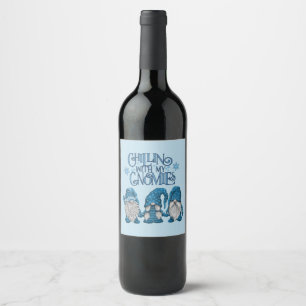 Christmas Blue Winter Trio Chillin With My Gnomies Wine Label