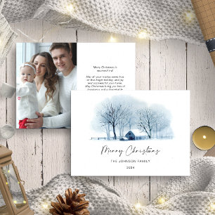 Christmas Blue Winter Village Rustic Landsca Photo Holiday Card