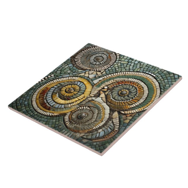 Christmas blue yellow abstract snailcore art  tile (Side)