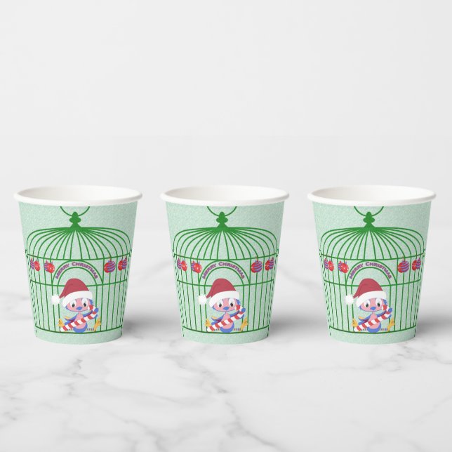 Christmas BlueBird Holiday Decorated Bird Cage    Paper Cups (Multi)