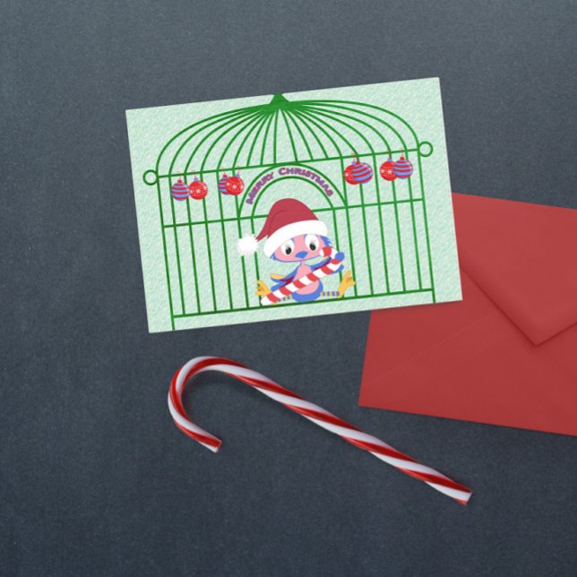 Christmas BlueBird in Ornate Cage Customisable Holiday Card (Creator Uploaded)