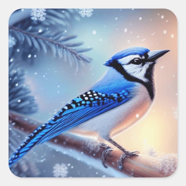 Christmas Bluejay Square Sticker (Front)