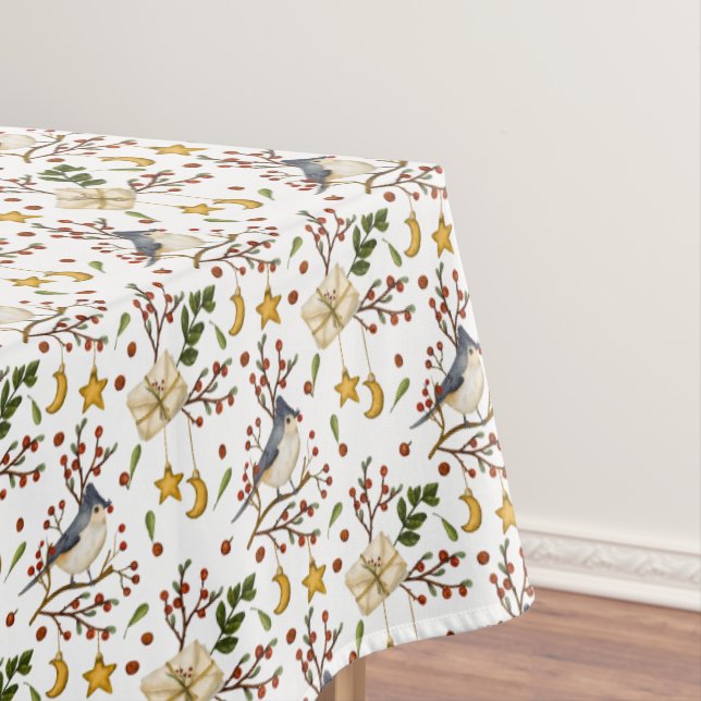 Christmas Bluejay Tablecloth (In Situ)