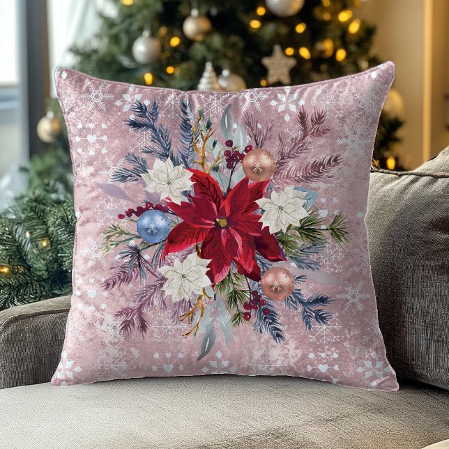 Christmas Blush Pink Poinsettia Bouquet Cushion (Creator Uploaded)