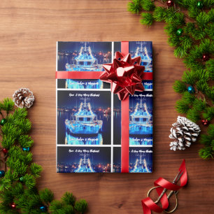 Christmas Boat With Lights Wrapping Paper