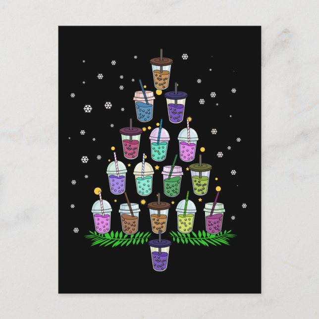 Christmas Boba Tea Gift Men Women Christmas Tree Postcard (Front)