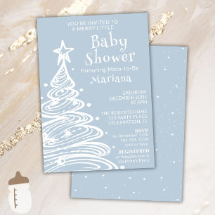 Christmas Boho Blue Boy Baby Shower Invitation