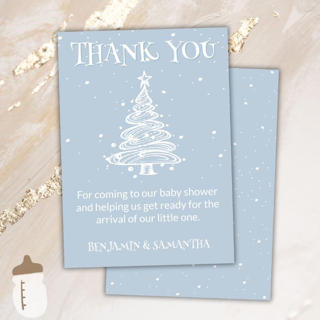Christmas Boho Blue Boy Baby Shower Thank You Card (Creator Uploaded)