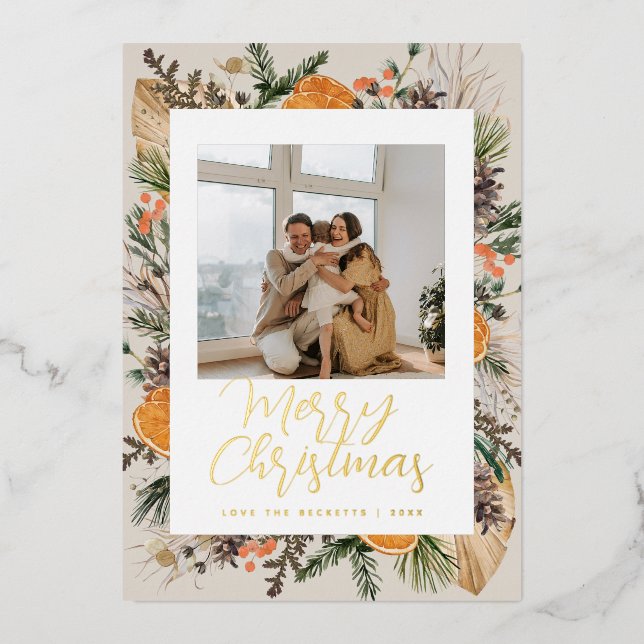 Christmas Boho Dried Botanical Family Photo (Front)