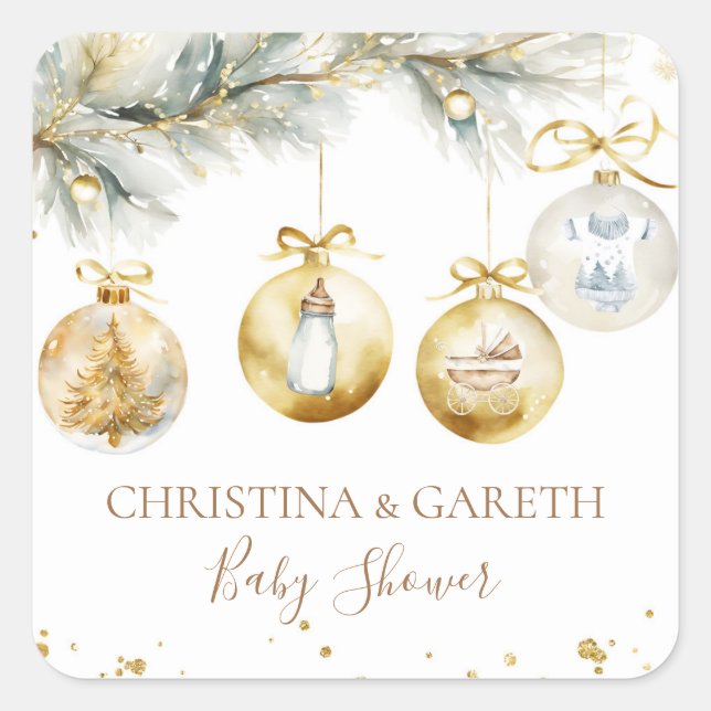 Christmas Boho Merry Little Baby Shower Square Sticker (Front)