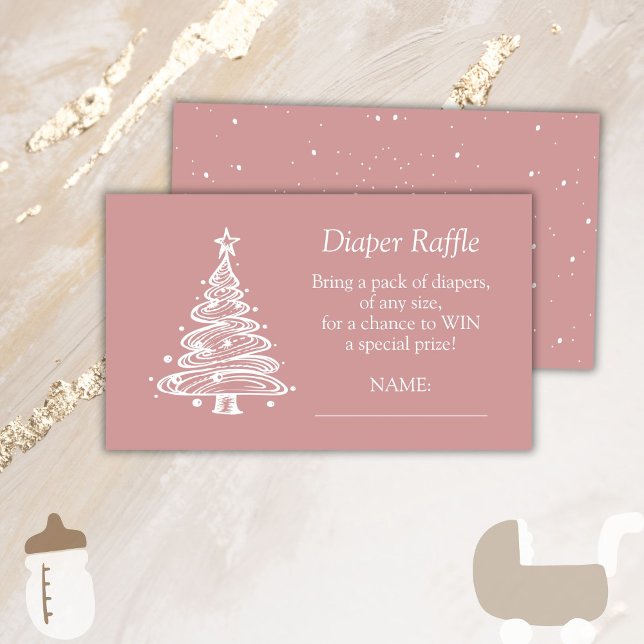 Christmas Boho Pink Baby Girl Shower Diaper Raffle Enclosure Card (Creator Uploaded)