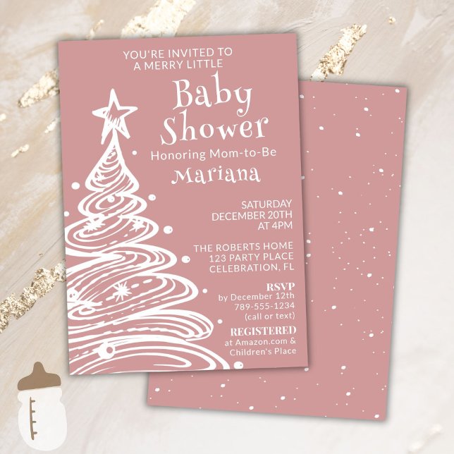 Christmas Boho Pink Girl Baby Shower Invitation (Creator Uploaded)