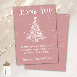 Christmas Boho Pink Girl Baby Shower Thank You Invitation