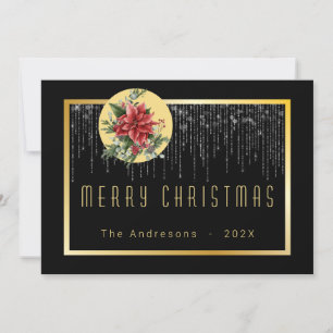 Christmas Bokeh Fairy Light Cool Gold Family Photo Invitation
